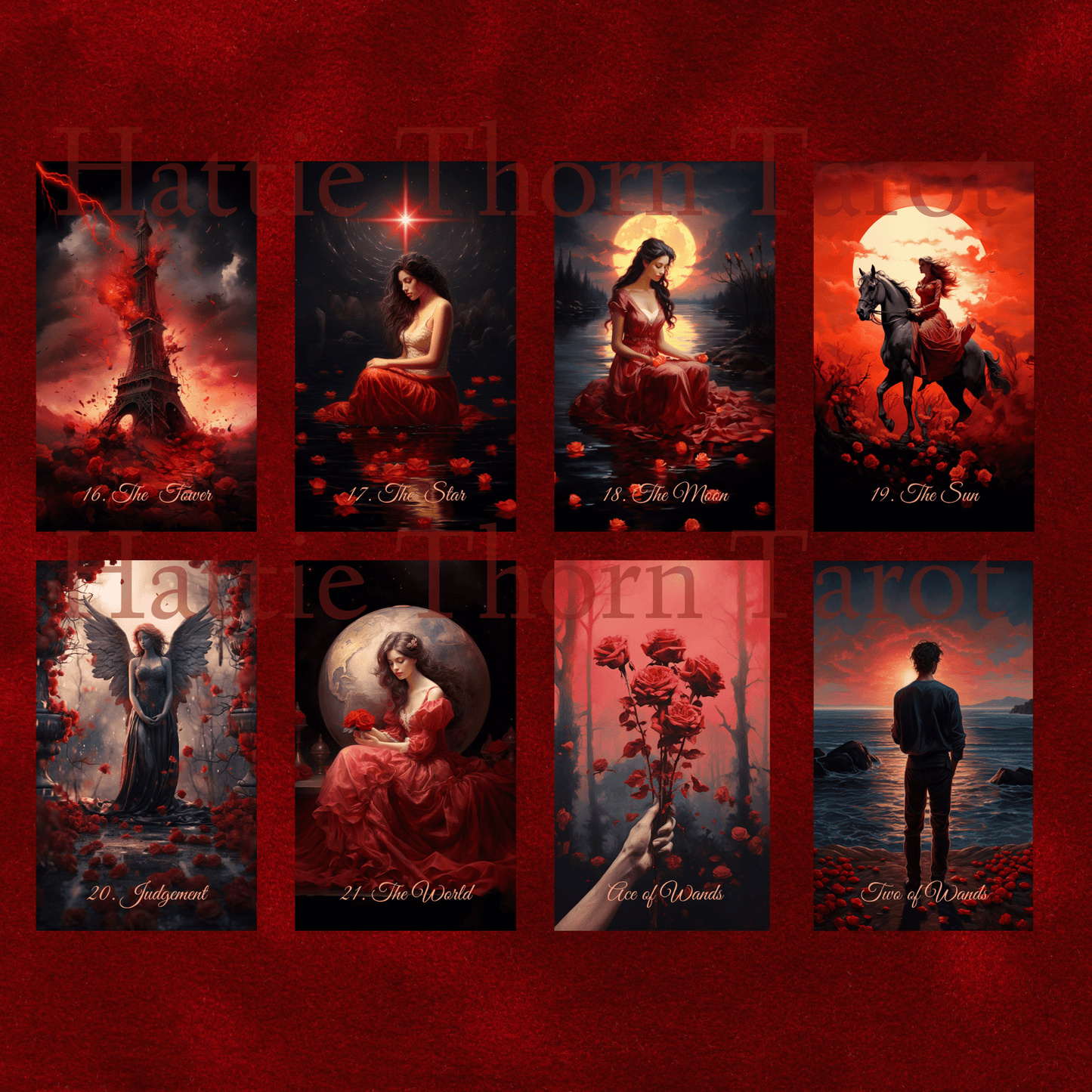Scarlet Rose Love Tarot & Lenormand Bundle 🌹 A 2 - deck set for heartfelt readings, soulful love stories, and intuitive connection - Hattie Thorn Tarot