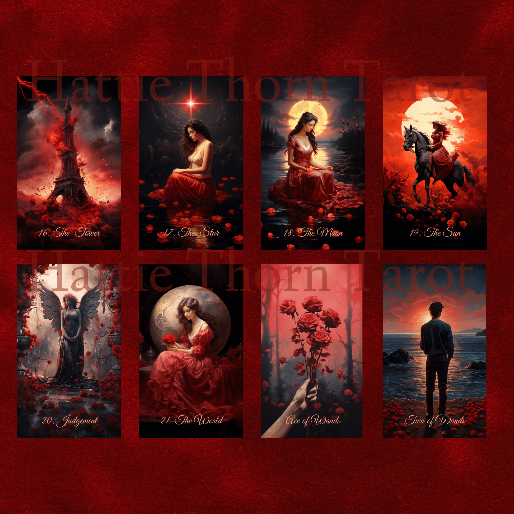 Scarlet Rose Love Tarot & Lenormand Bundle 🌹 A 2 - deck set for heartfelt readings, soulful love stories, and intuitive connection - Hattie Thorn Tarot