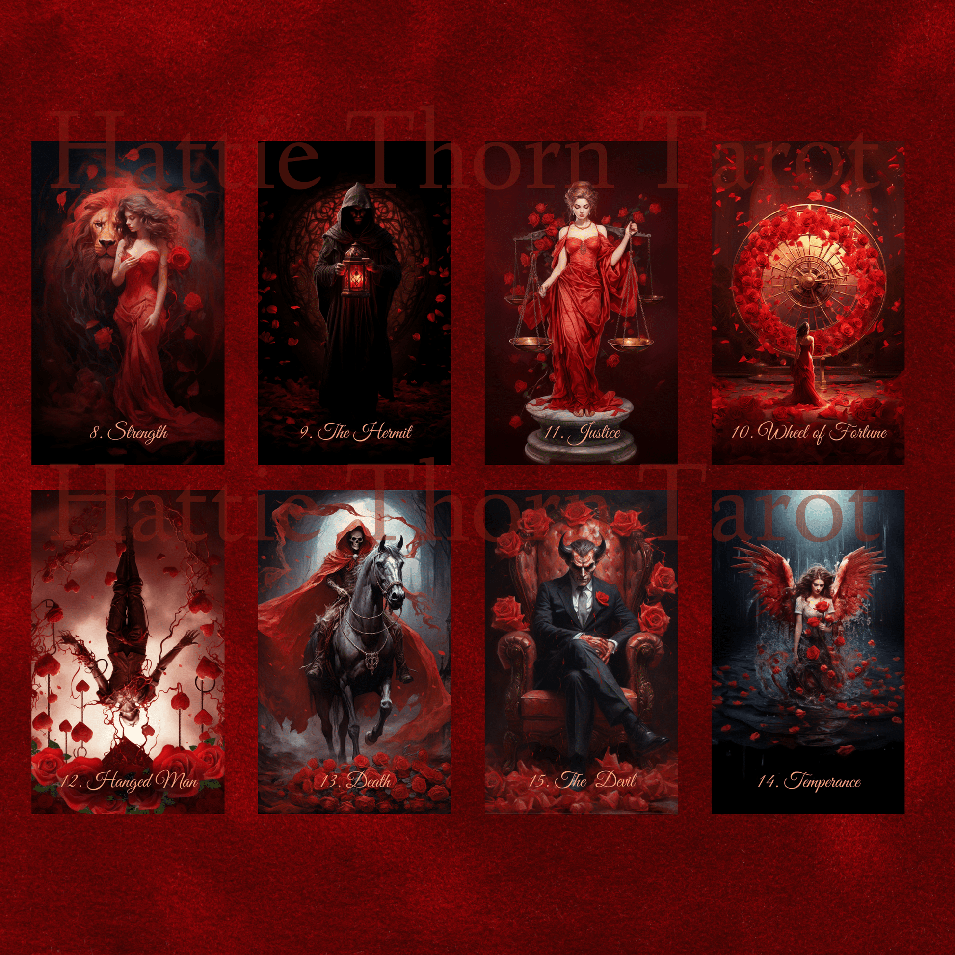 Scarlet Rose Love Tarot & Lenormand Bundle 🌹 A 2 - deck set for heartfelt readings, soulful love stories, and intuitive connection - Hattie Thorn Tarot