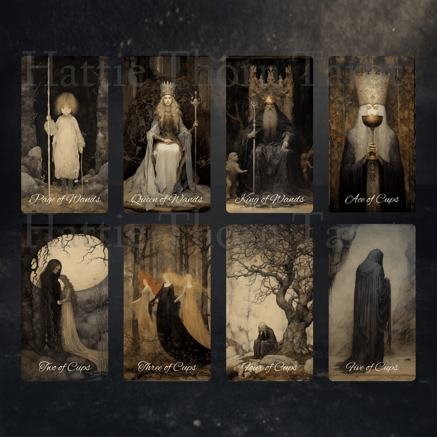 Shadow Fates Tarot 🌑 A limited Collector’s Edition tarot deck featuring exclusive borderless artwork, a foiled rigid box, and a signed numbered card. - Hattie Thorn Tarot