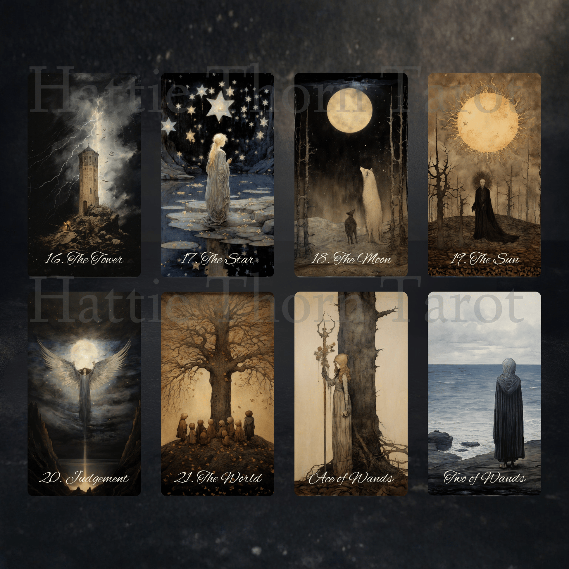 Shadow Fates Tarot 🌑 A limited Collector’s Edition tarot deck featuring exclusive borderless artwork, a foiled rigid box, and a signed numbered card. - Hattie Thorn Tarot