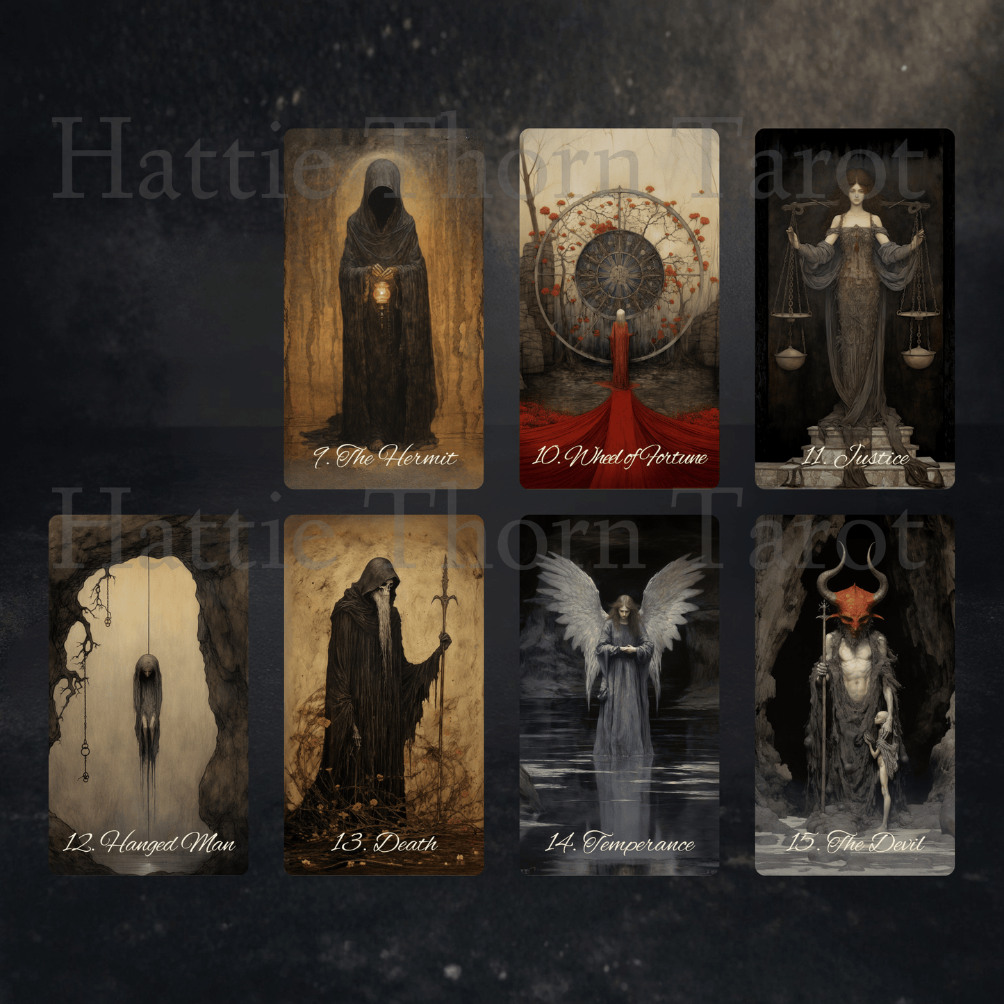 Shadow Fates Tarot 🌑 A limited Collector’s Edition tarot deck featuring exclusive borderless artwork, a foiled rigid box, and a signed numbered card. - Hattie Thorn Tarot