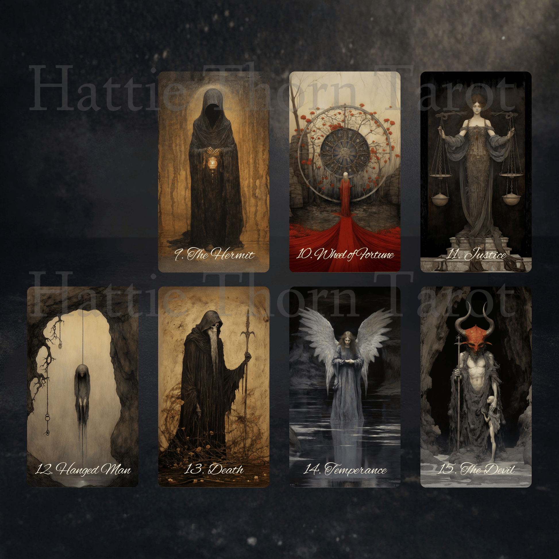 Shadow Fates Tarot 🌑 A limited Collector’s Edition tarot deck featuring exclusive borderless artwork, a foiled rigid box, and a signed numbered card. - Hattie Thorn Tarot