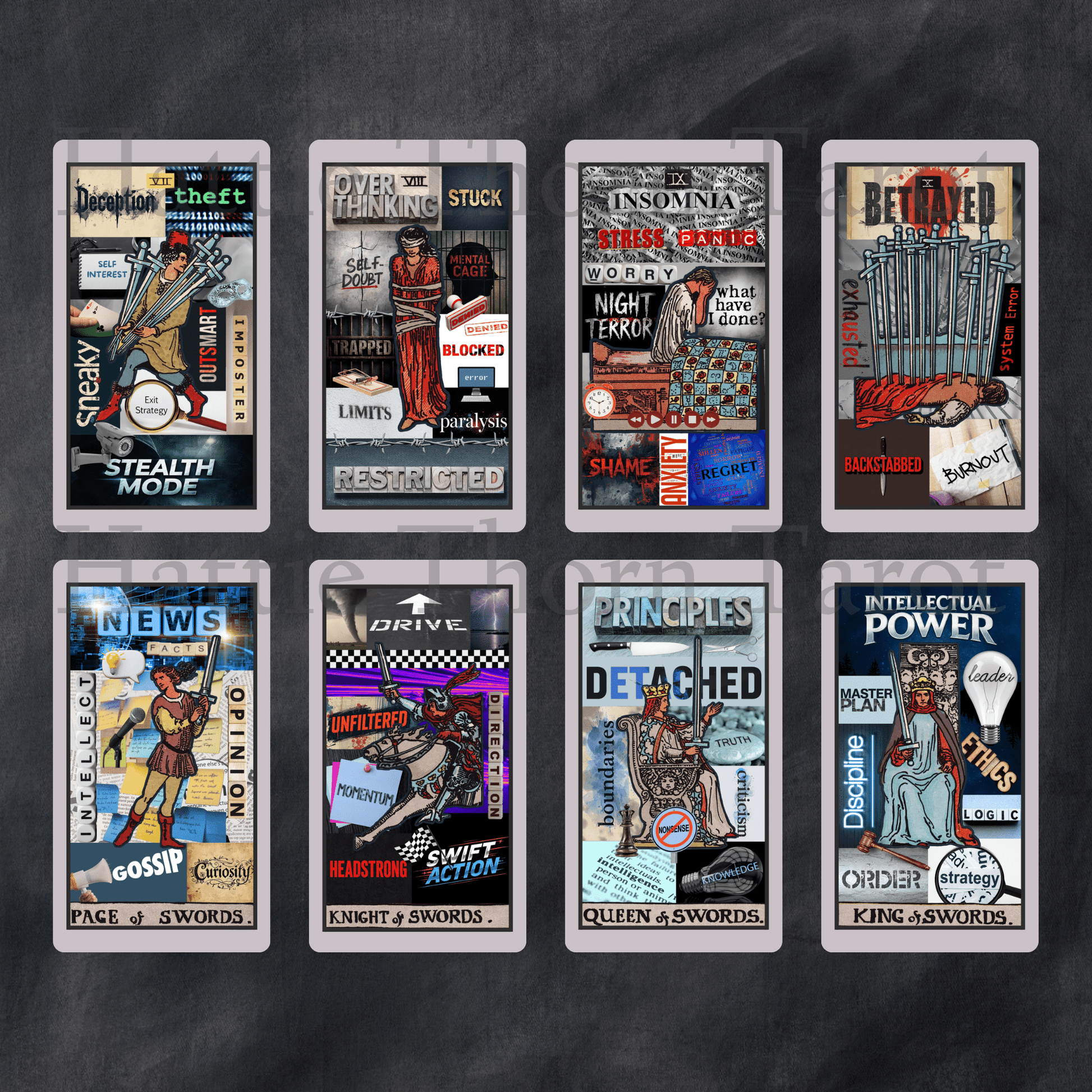 Straight Talking Tarot 🔥 ♦ A bold collage tarot that tells the truth, whether you asked nicely or not. - Hattie Thorn Tarot