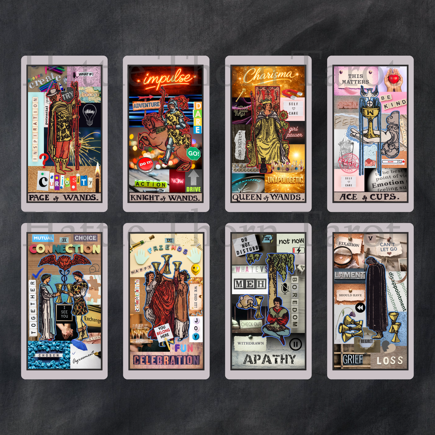 Straight Talking Tarot 🔥 ♦ A bold collage tarot that tells the truth, whether you asked nicely or not. - Hattie Thorn Tarot