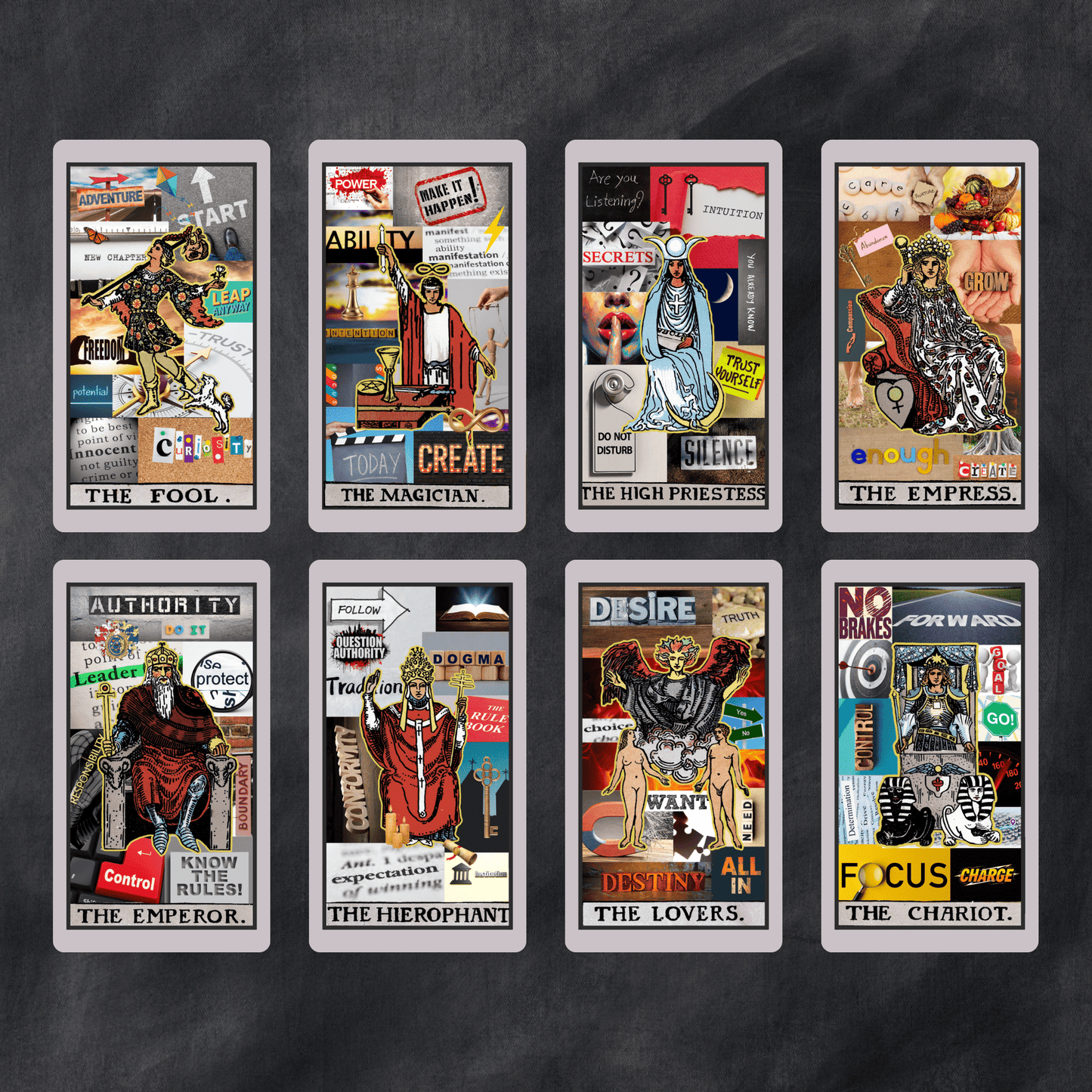 Straight Talking Tarot 🔥 ♦ A bold collage tarot that tells the truth, whether you asked nicely or not. - Hattie Thorn Tarot