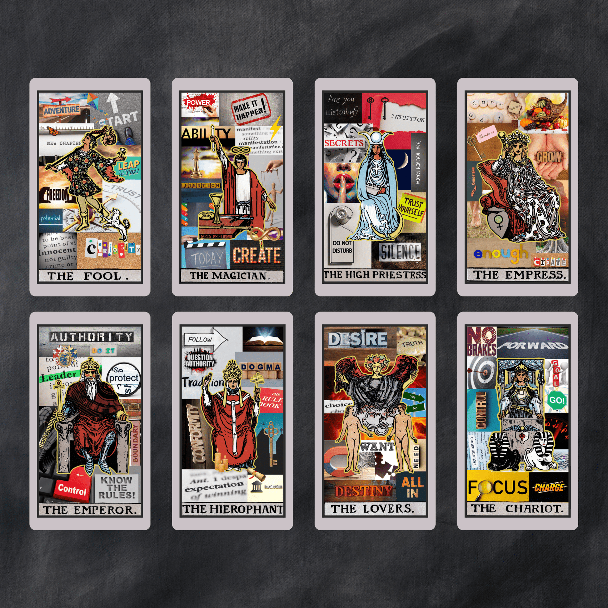 Straight Talking Tarot 🔥 ♦ A bold collage tarot that tells the truth, whether you asked nicely or not. - Hattie Thorn Tarot