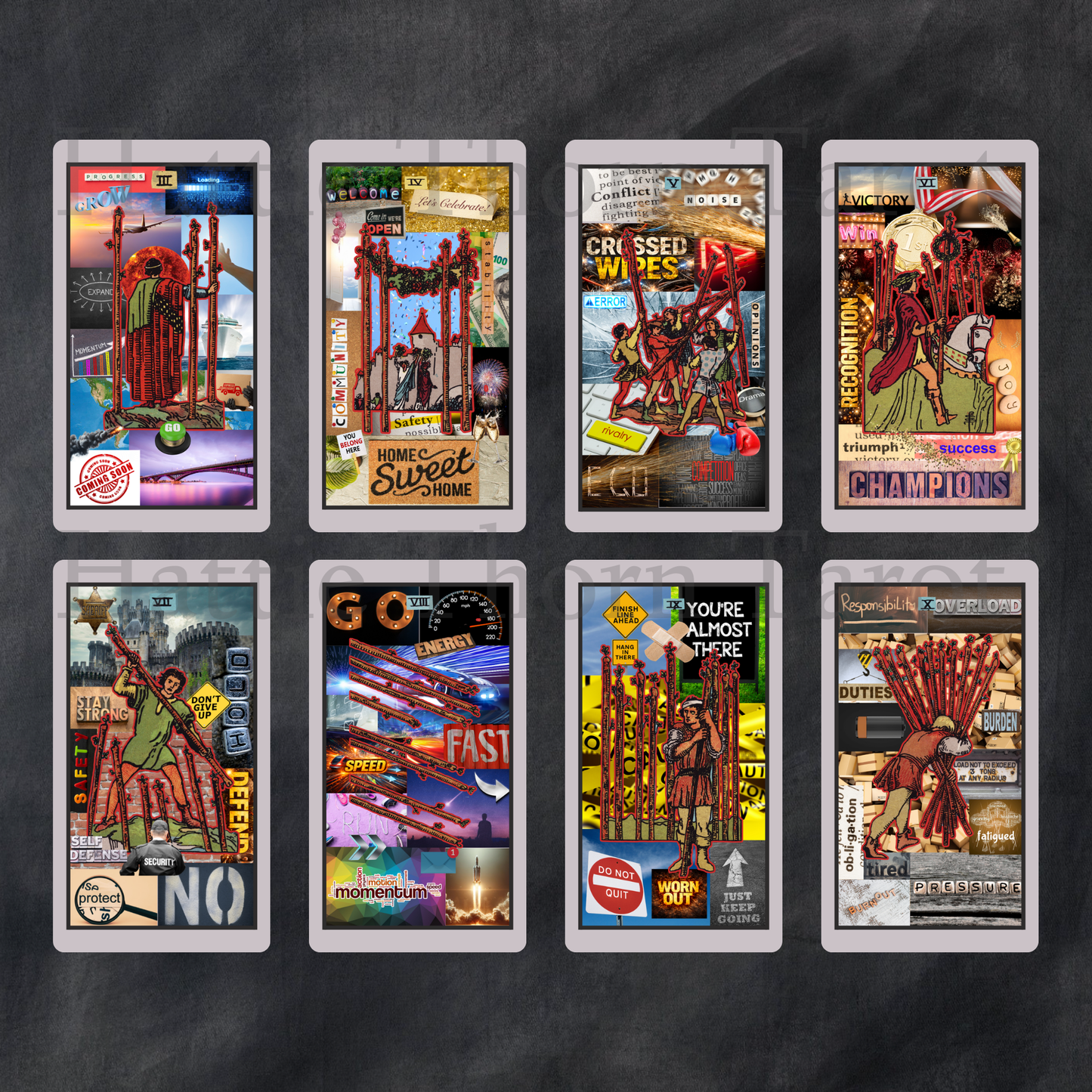 Straight Talking Tarot 🔥 ♦ A bold collage tarot that tells the truth, whether you asked nicely or not. - Hattie Thorn Tarot