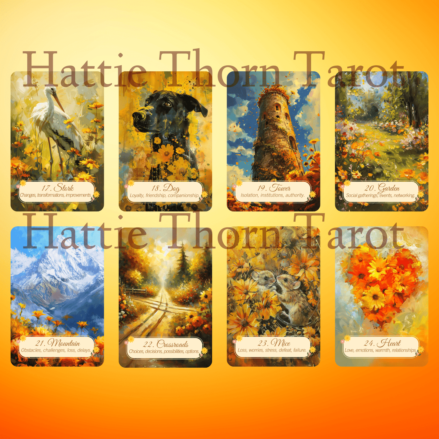 Summer Meadows Lenormand 🌻 A 45 - card extended Lenormand deck with clear meanings and botanical charm - Hattie Thorn Tarot