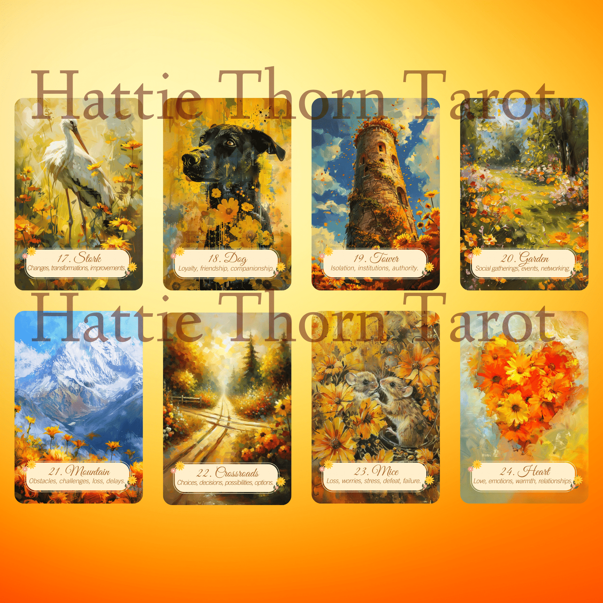 Summer Meadows Lenormand 🌻 A 45 - card extended Lenormand deck with clear meanings and botanical charm - Hattie Thorn Tarot