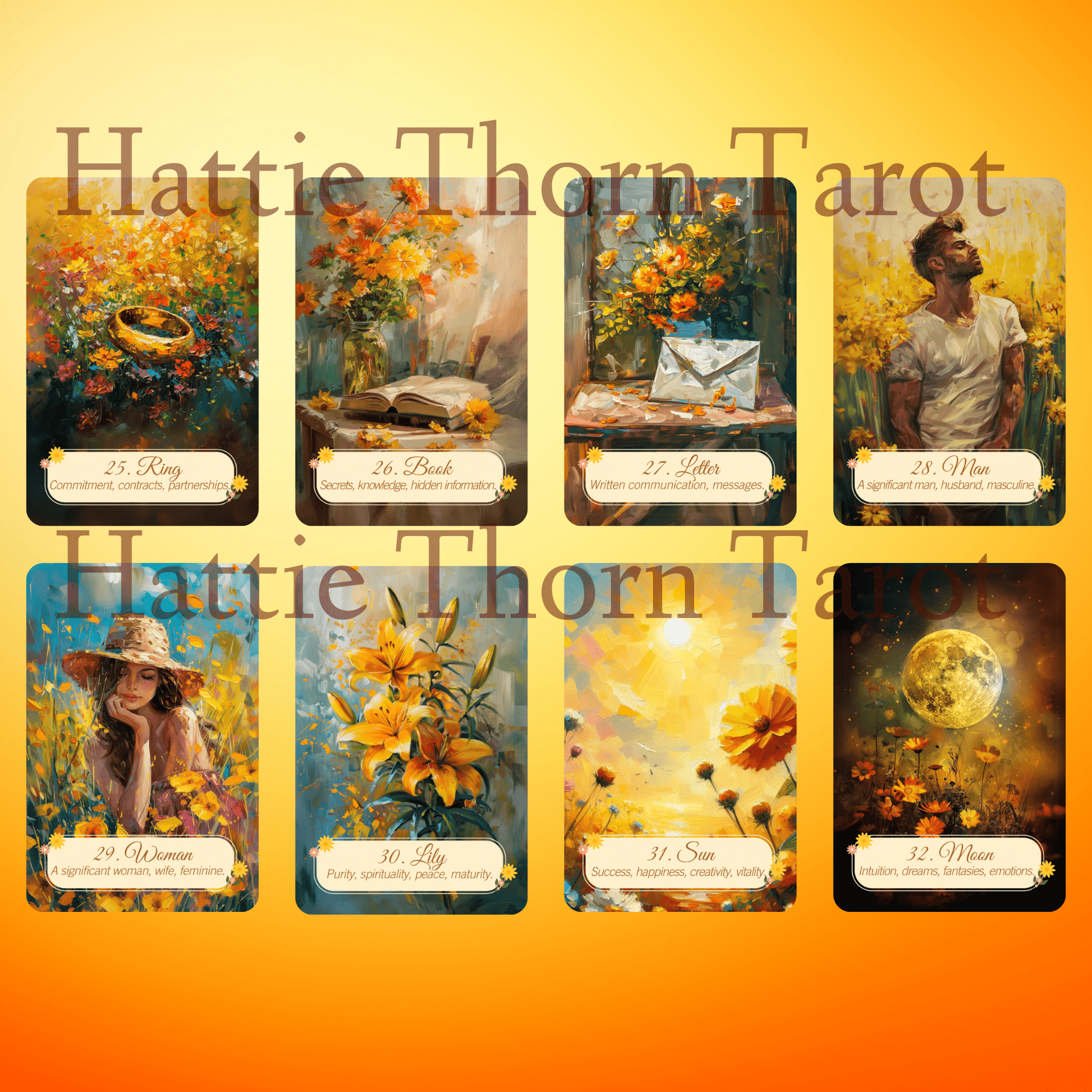 Summer Meadows Lenormand 🌻 A 45 - card extended Lenormand deck with clear meanings and botanical charm - Hattie Thorn Tarot
