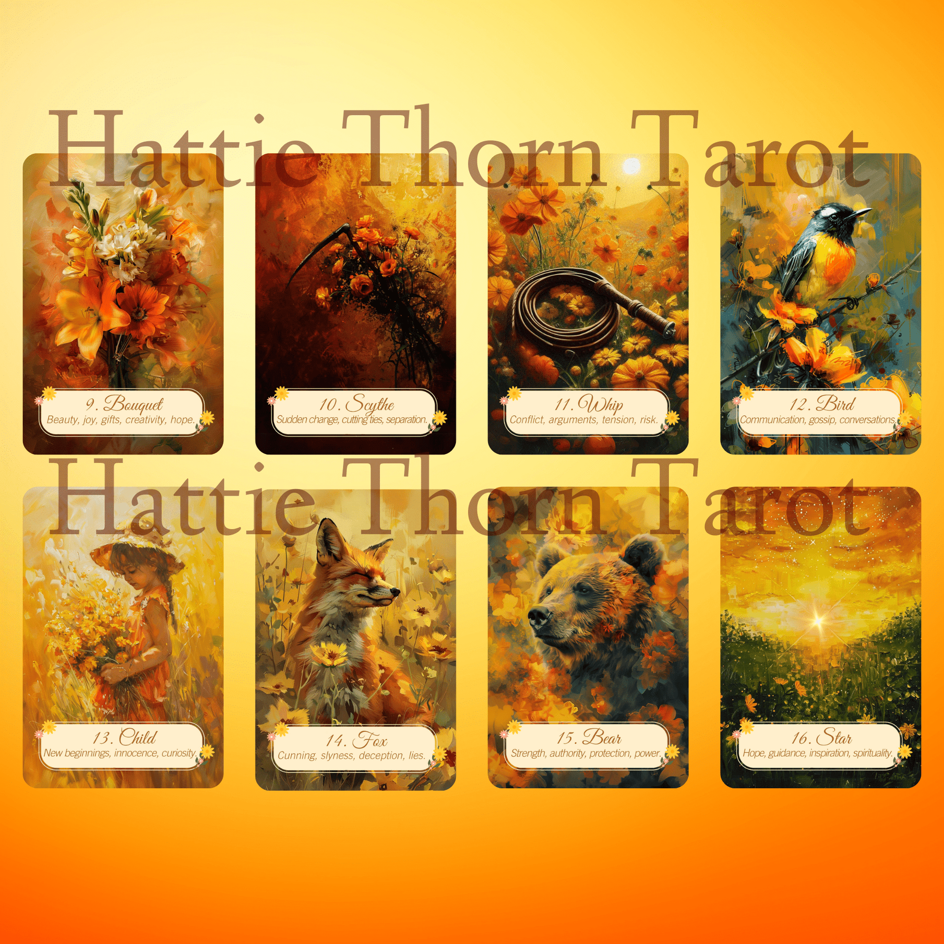 Summer Meadows Lenormand 🌻 A 45 - card extended Lenormand deck with clear meanings and botanical charm - Hattie Thorn Tarot