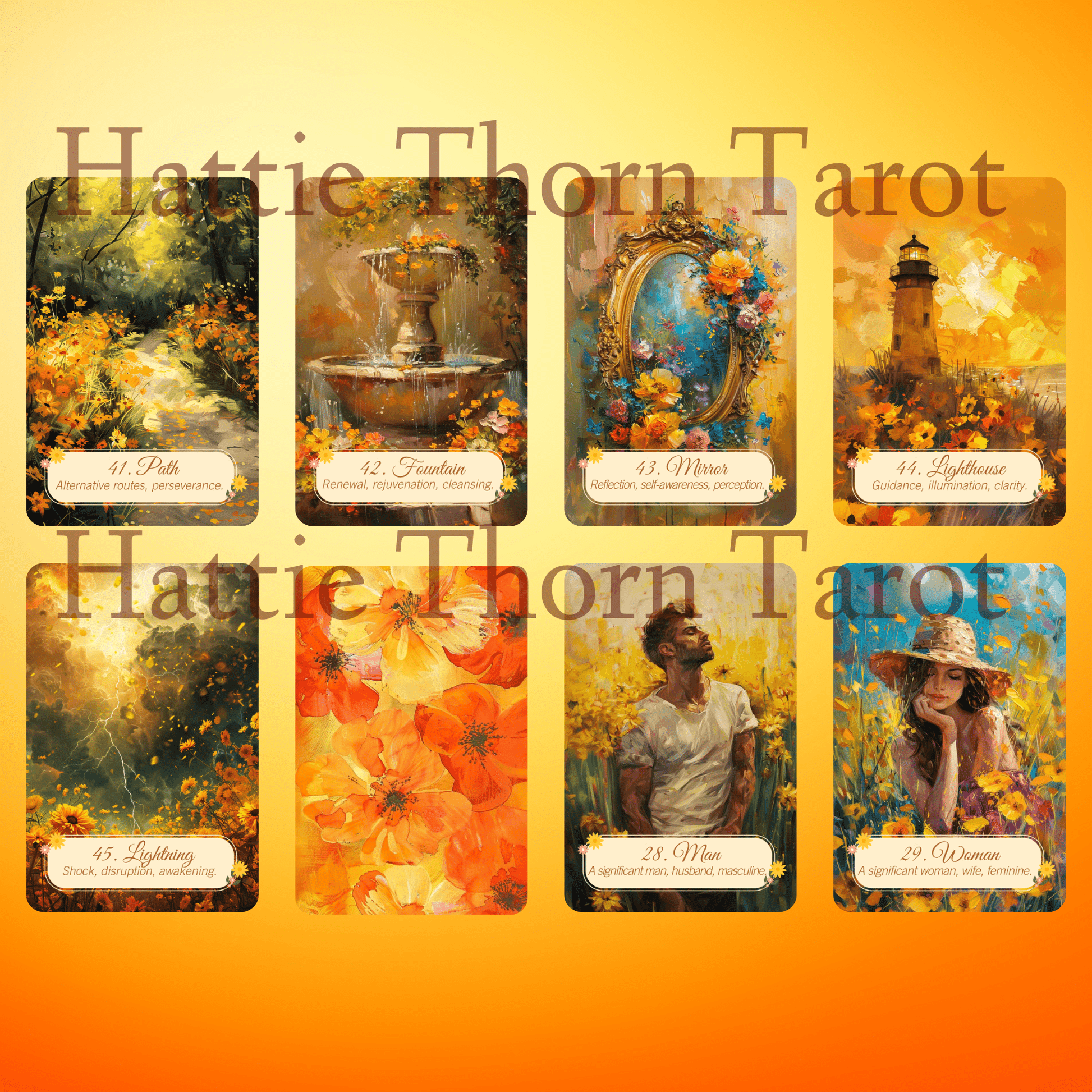Summer Meadows Lenormand 🌻 A 45 - card extended Lenormand deck with clear meanings and botanical charm - Hattie Thorn Tarot