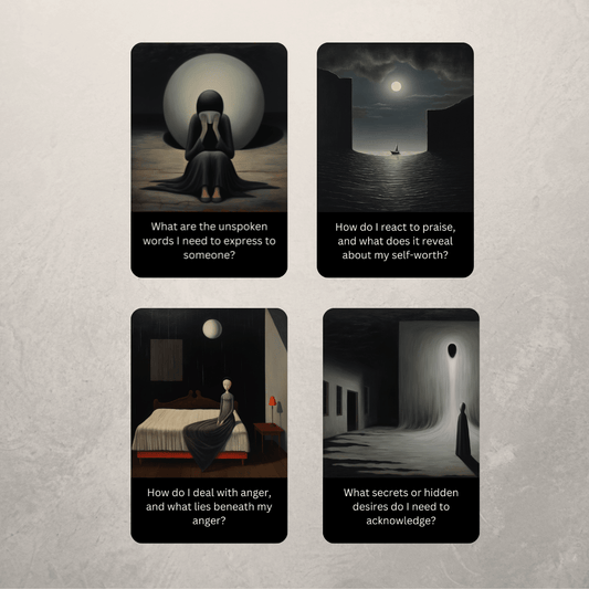 The Dark Mirror Shadow Work Cards 🪞 Not all truths live in the light. This deck dares you to look within. - Hattie Thorn Tarot
