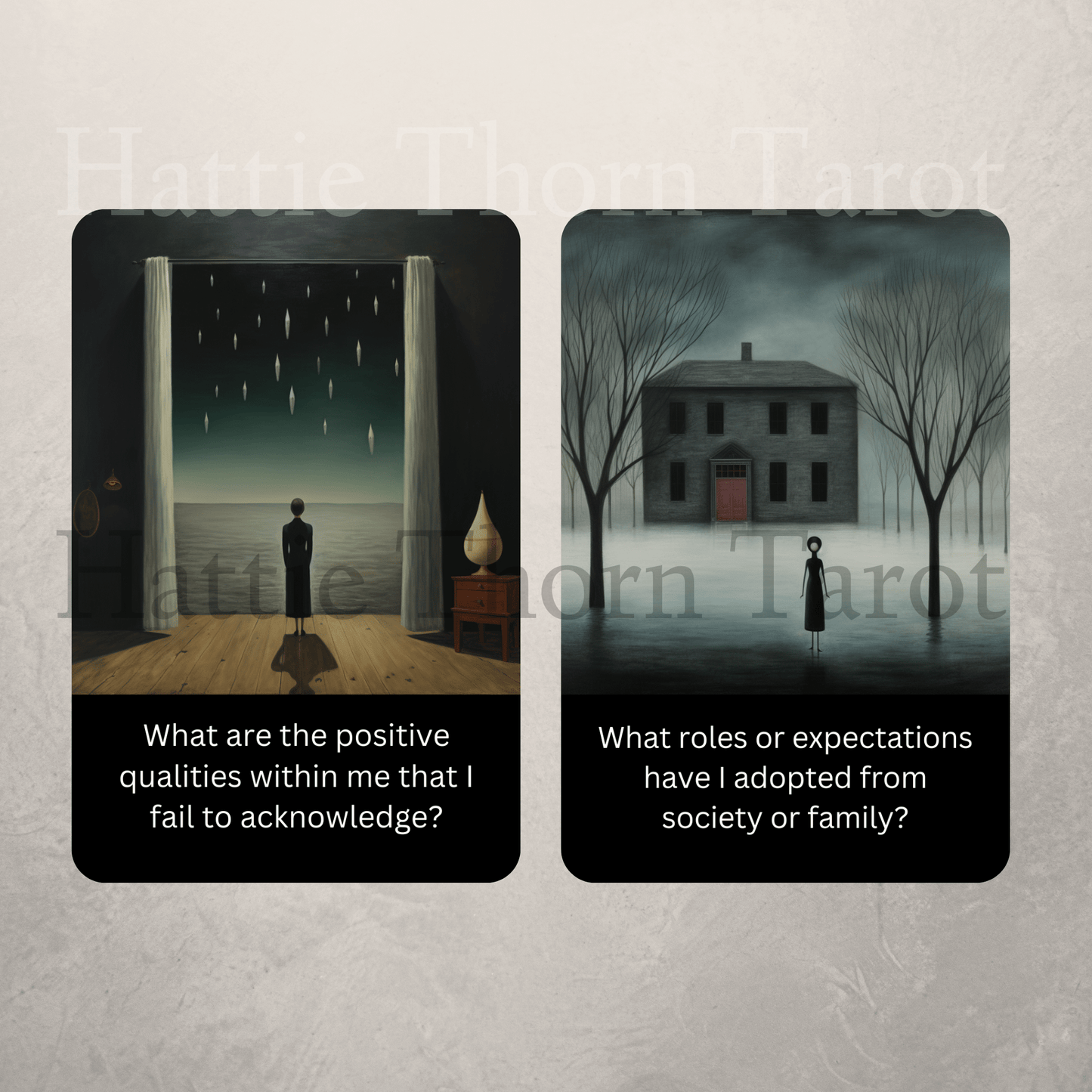 The Dark Mirror Shadow Work Cards 🪞 Not all truths live in the light. This deck dares you to look within. - Hattie Thorn Tarot
