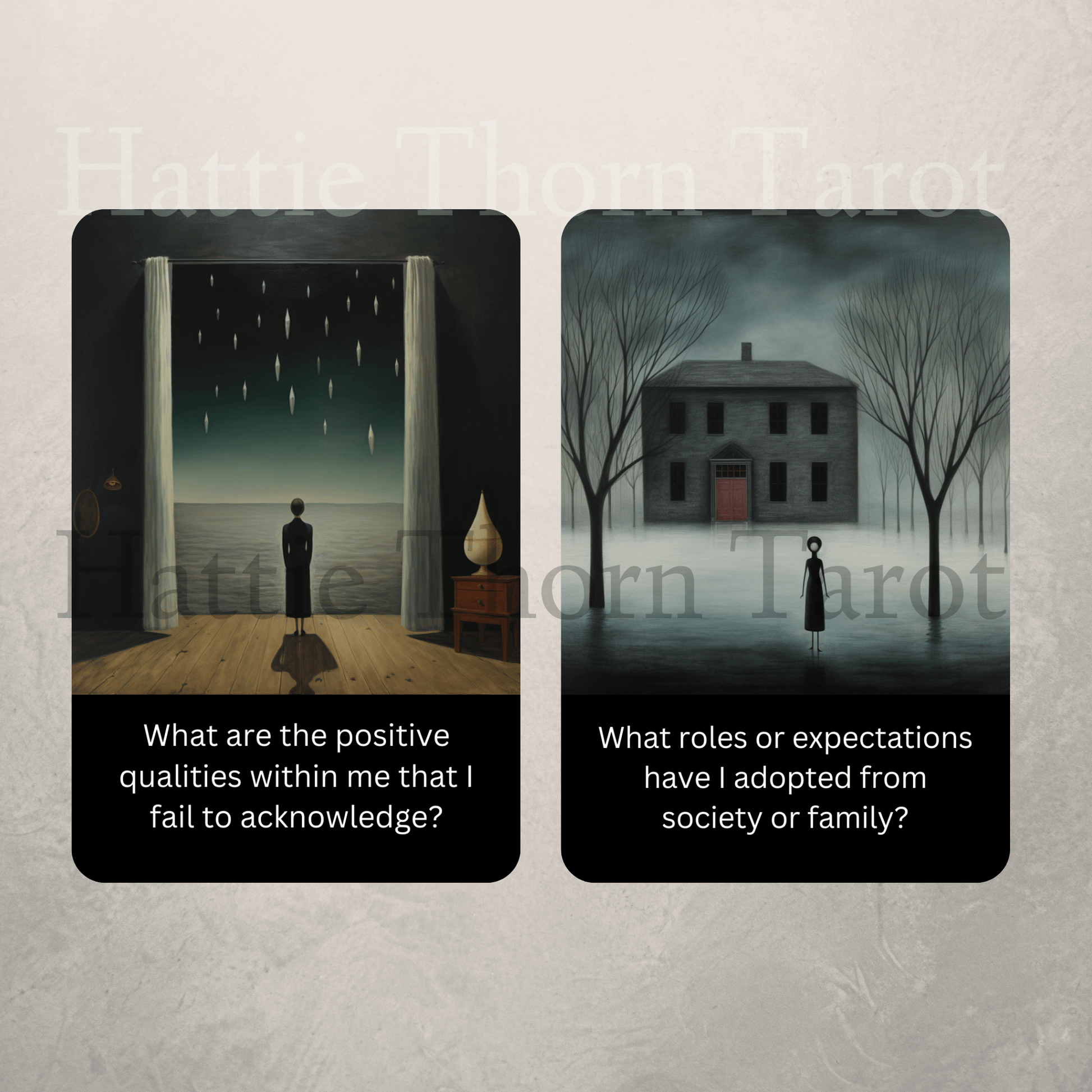 The Dark Mirror Shadow Work Cards 🪞 Not all truths live in the light. This deck dares you to look within. - Hattie Thorn Tarot