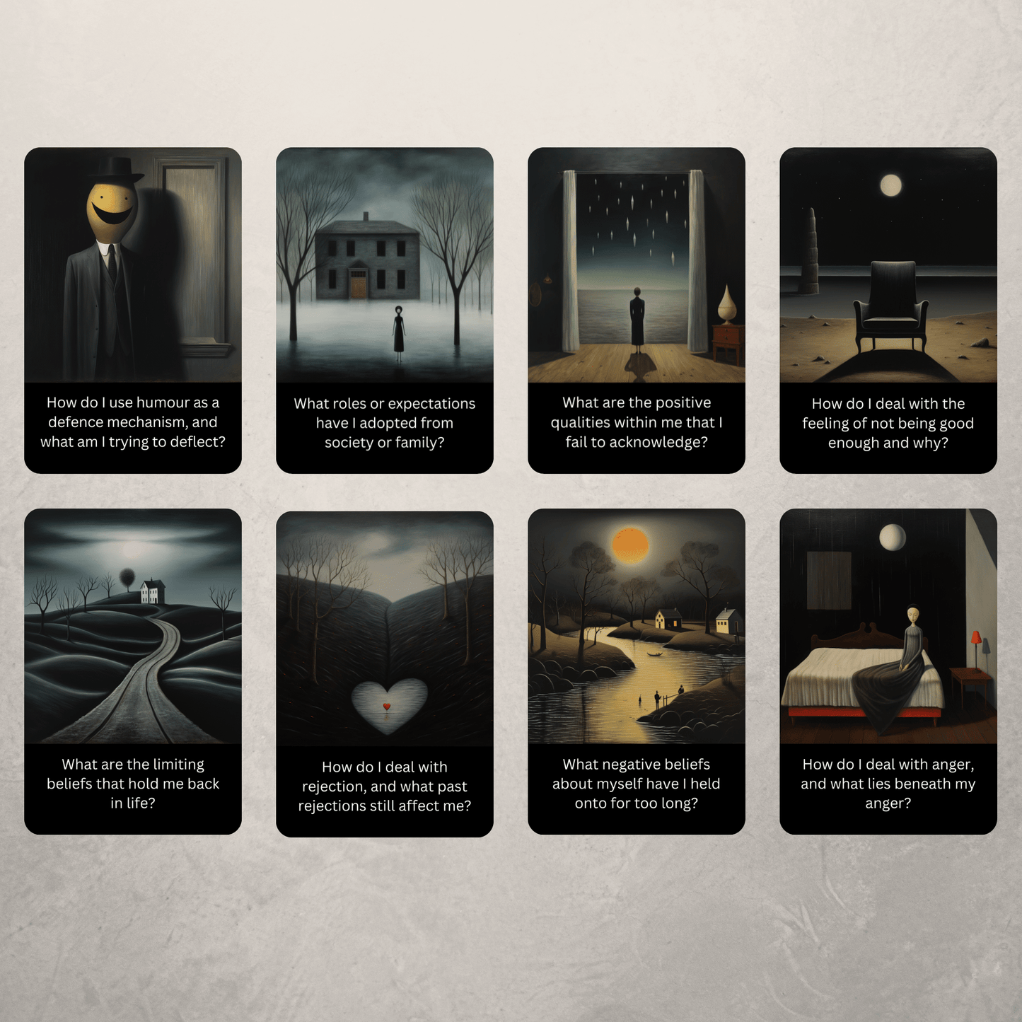 The Dark Mirror Shadow Work Cards 🪞 Not all truths live in the light. This deck dares you to look within. - Hattie Thorn Tarot