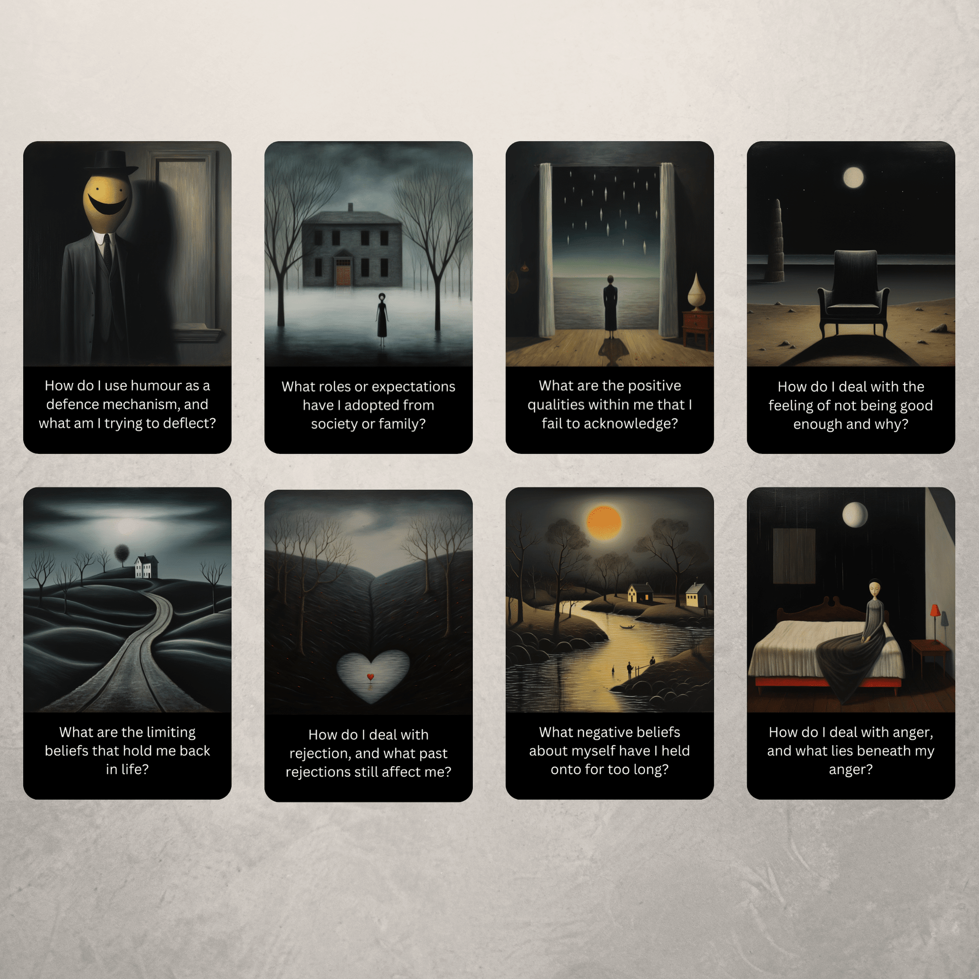 The Dark Mirror Shadow Work Cards 🪞 Not all truths live in the light. This deck dares you to look within. - Hattie Thorn Tarot
