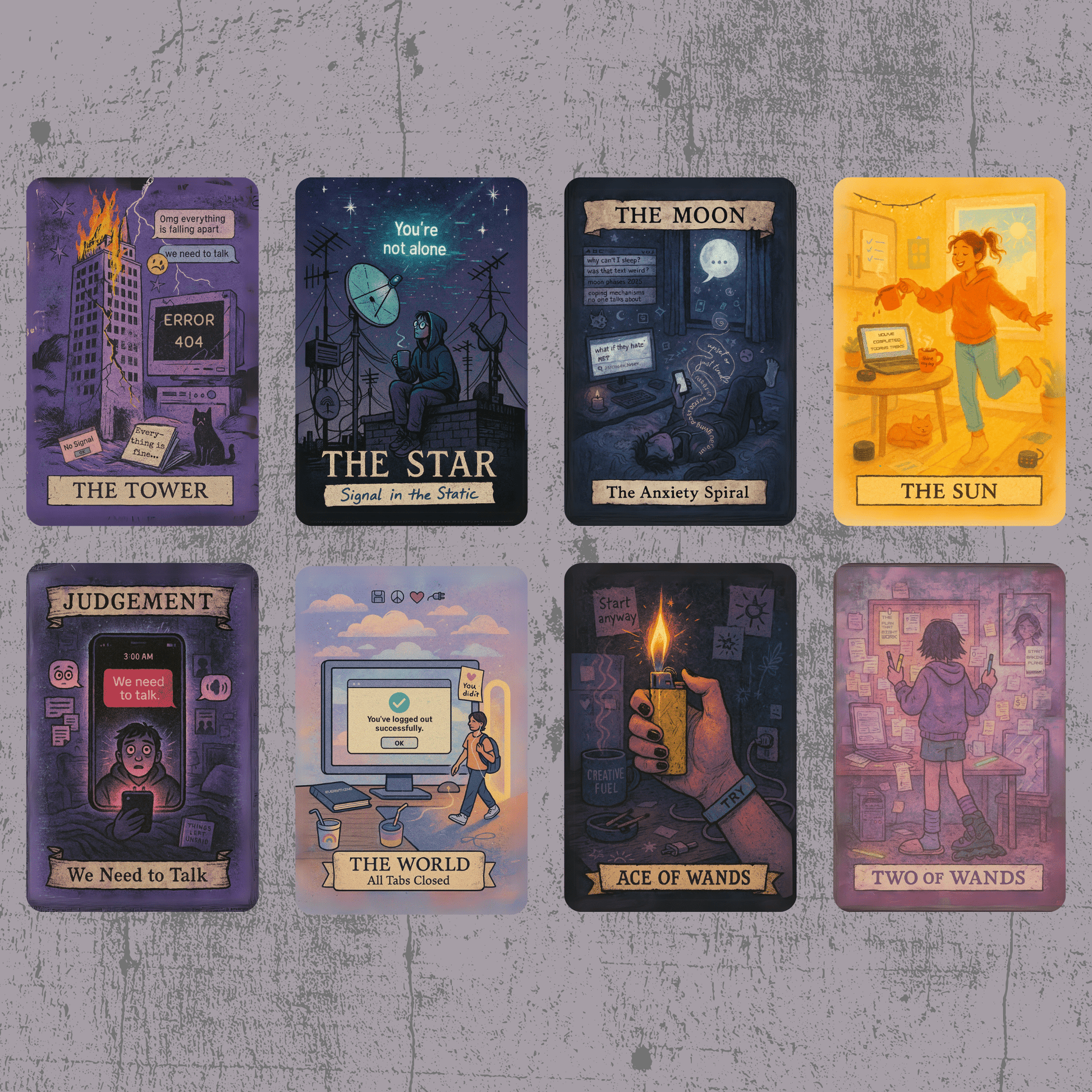 The Everyday Apocalypse Tarot 🔥 no fluff, no filters, just clarity served with a side of emotional whiplash, cracked screens, and burnt toast. - Hattie Thorn Tarot