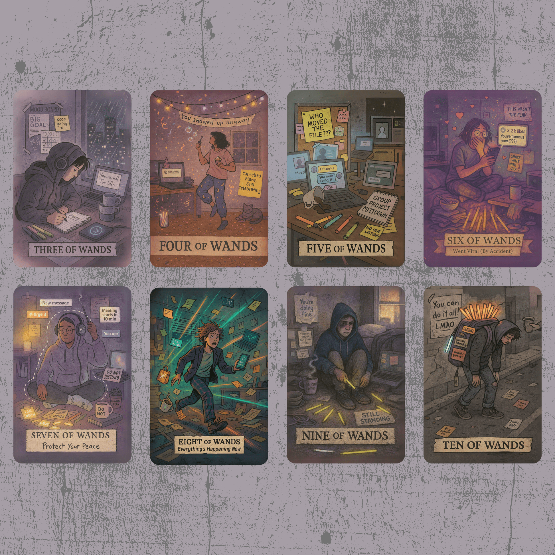 The Everyday Apocalypse Tarot 🔥 no fluff, no filters, just clarity served with a side of emotional whiplash, cracked screens, and burnt toast. - Hattie Thorn Tarot