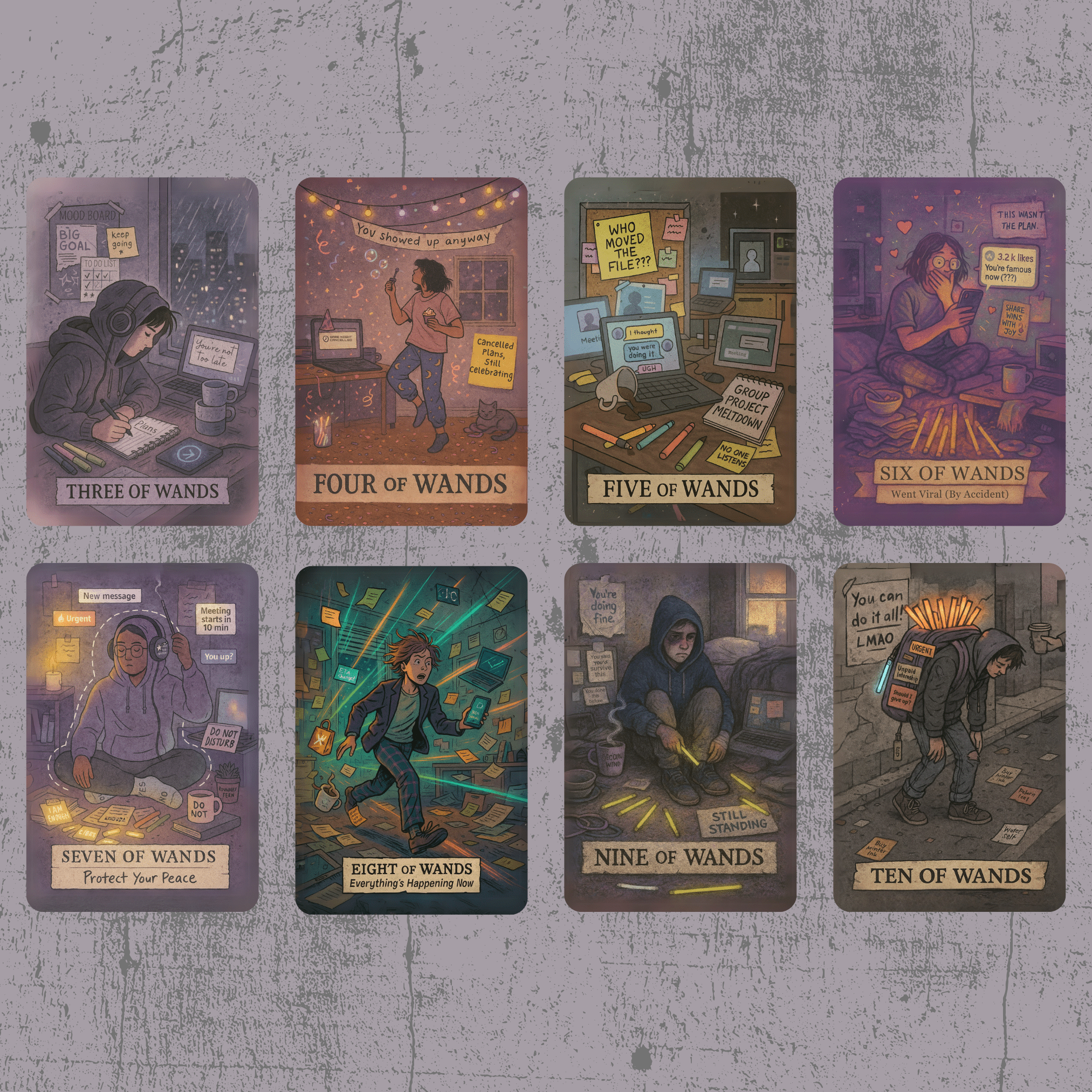 The Everyday Apocalypse Tarot 🔥 no fluff, no filters, just clarity served with a side of emotional whiplash, cracked screens, and burnt toast. - Hattie Thorn Tarot