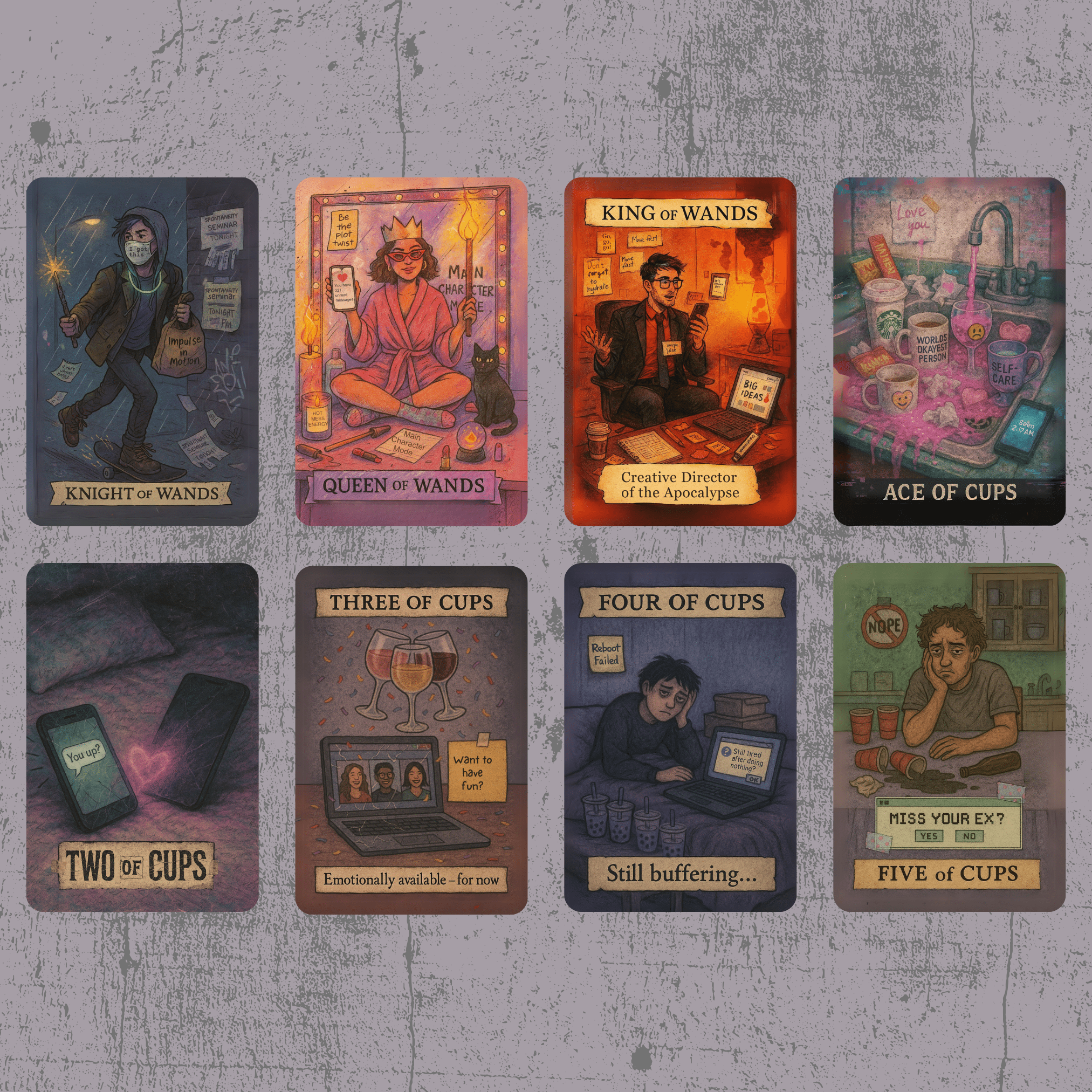 The Everyday Apocalypse Tarot 🔥 no fluff, no filters, just clarity served with a side of emotional whiplash, cracked screens, and burnt toast. - Hattie Thorn Tarot