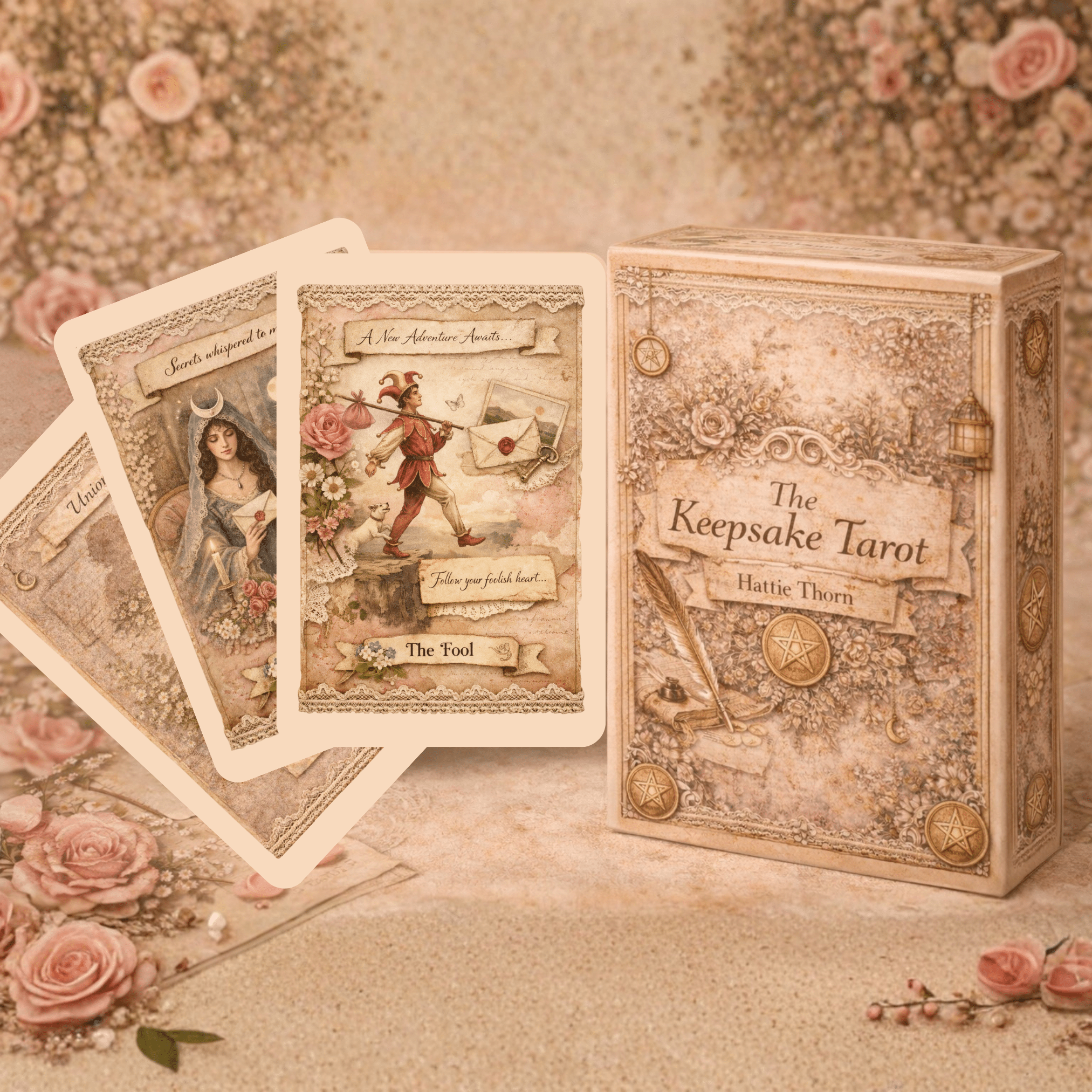 The Keepsake Tarot 🕯️ A vintage scrapbook tarot deck where memories, whispers, and hidden truths unfold through lace and parchment - Hattie Thorn Tarot