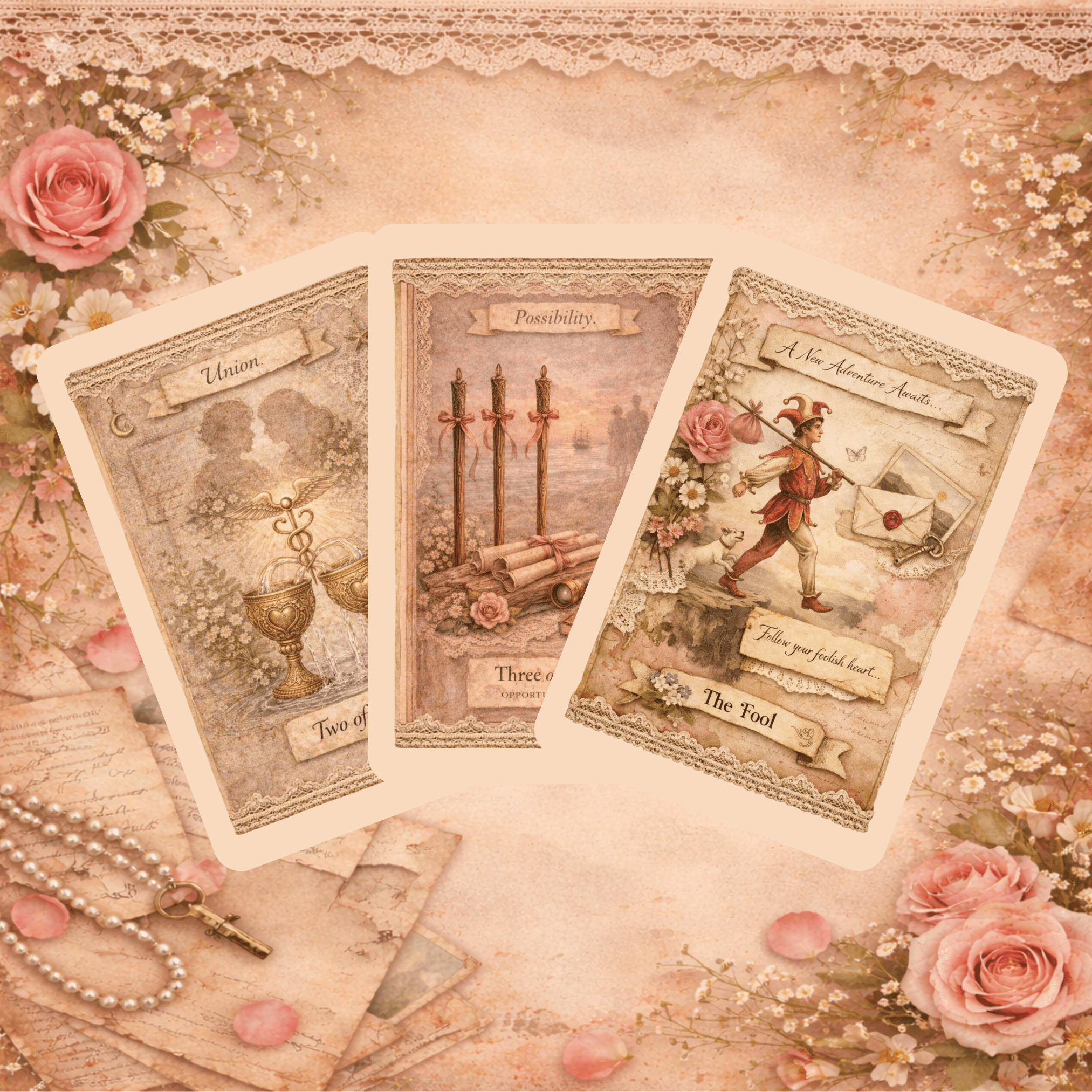 The Keepsake Tarot 🕯️ A vintage scrapbook tarot deck where memories, whispers, and hidden truths unfold through lace and parchment - Hattie Thorn Tarot
