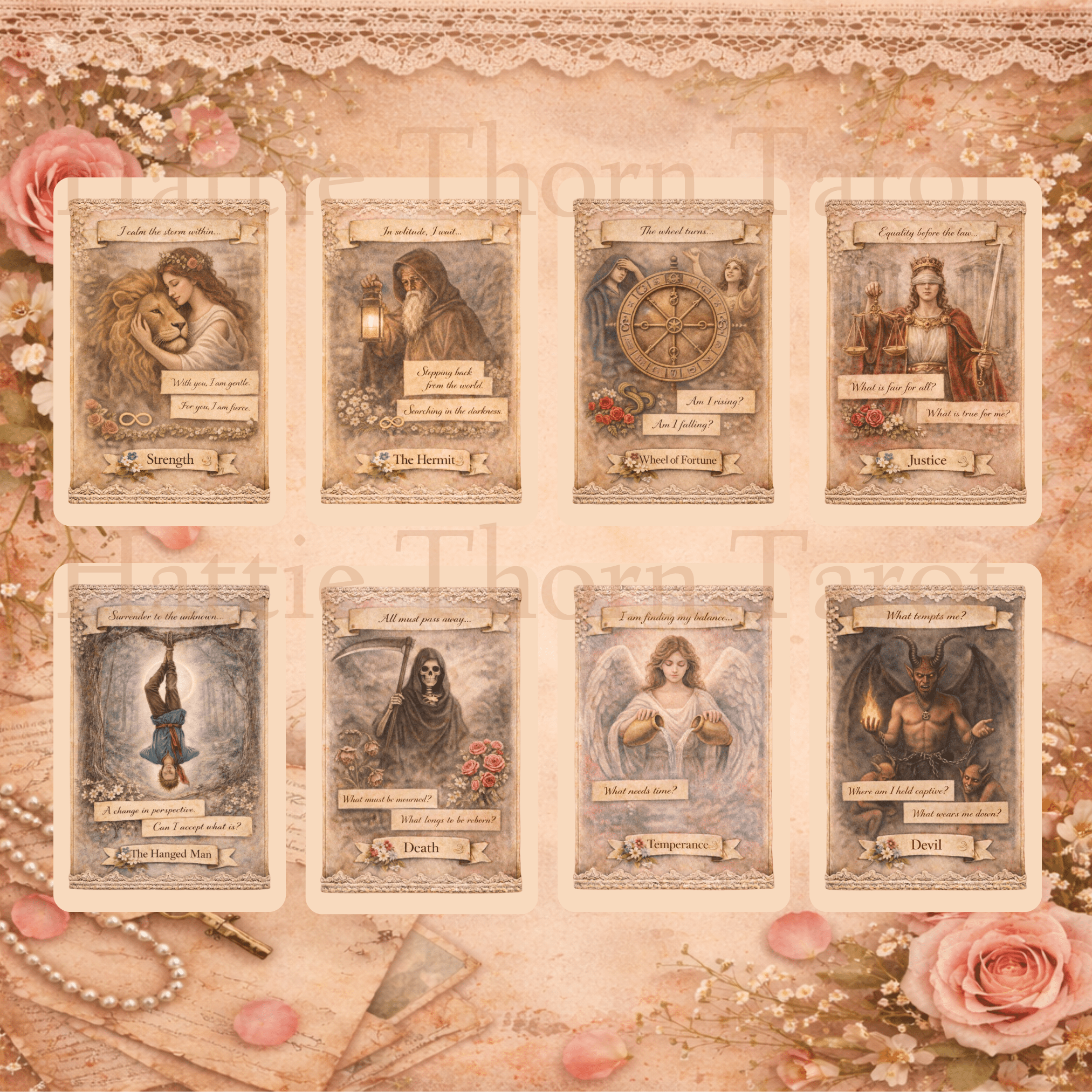 The Keepsake Tarot 🕯️ A vintage scrapbook tarot deck where memories, whispers, and hidden truths unfold through lace and parchment - Hattie Thorn Tarot