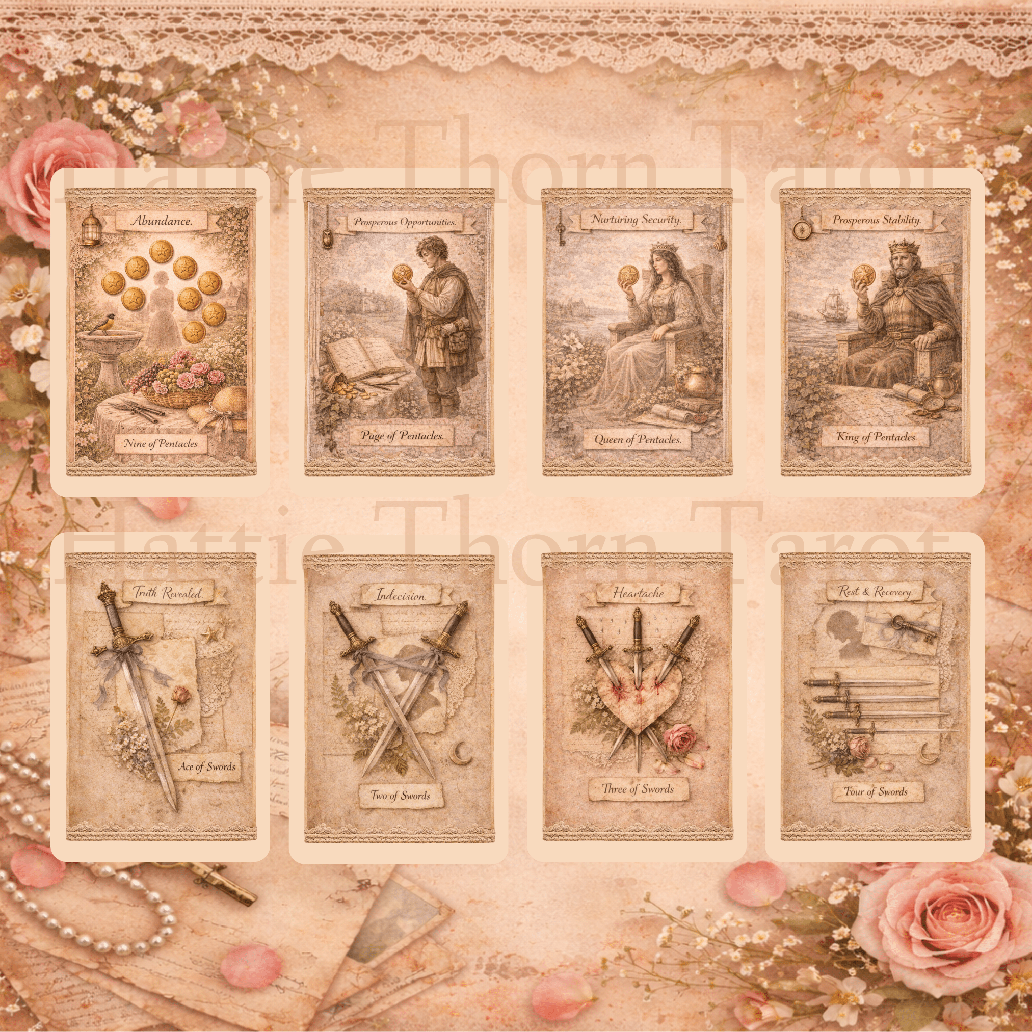 The Keepsake Tarot 🕯️ A vintage scrapbook tarot deck where memories, whispers, and hidden truths unfold through lace and parchment - Hattie Thorn Tarot