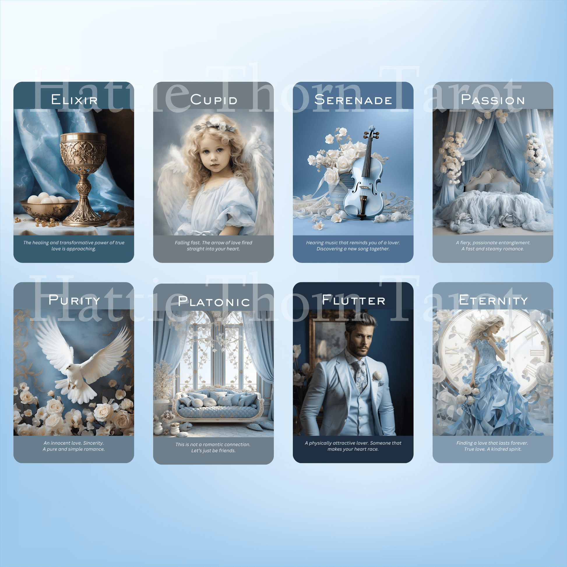 True Blue Romance and Love Oracle 💙 A dreamy 50 - card oracle exploring love, connection, and blue - tinted longing - Hattie Thorn Tarot
