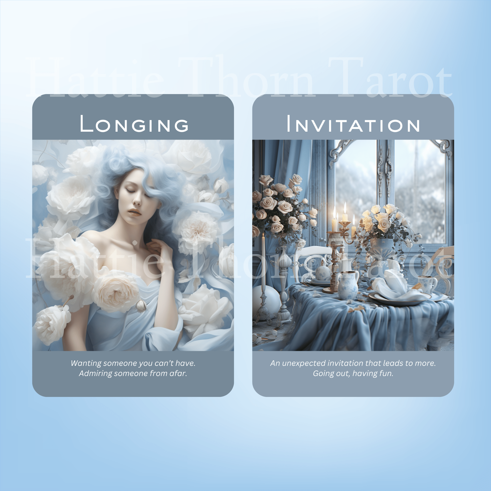True Blue Romance and Love Oracle 💙 A dreamy 50 - card oracle exploring love, connection, and blue - tinted longing - Hattie Thorn Tarot