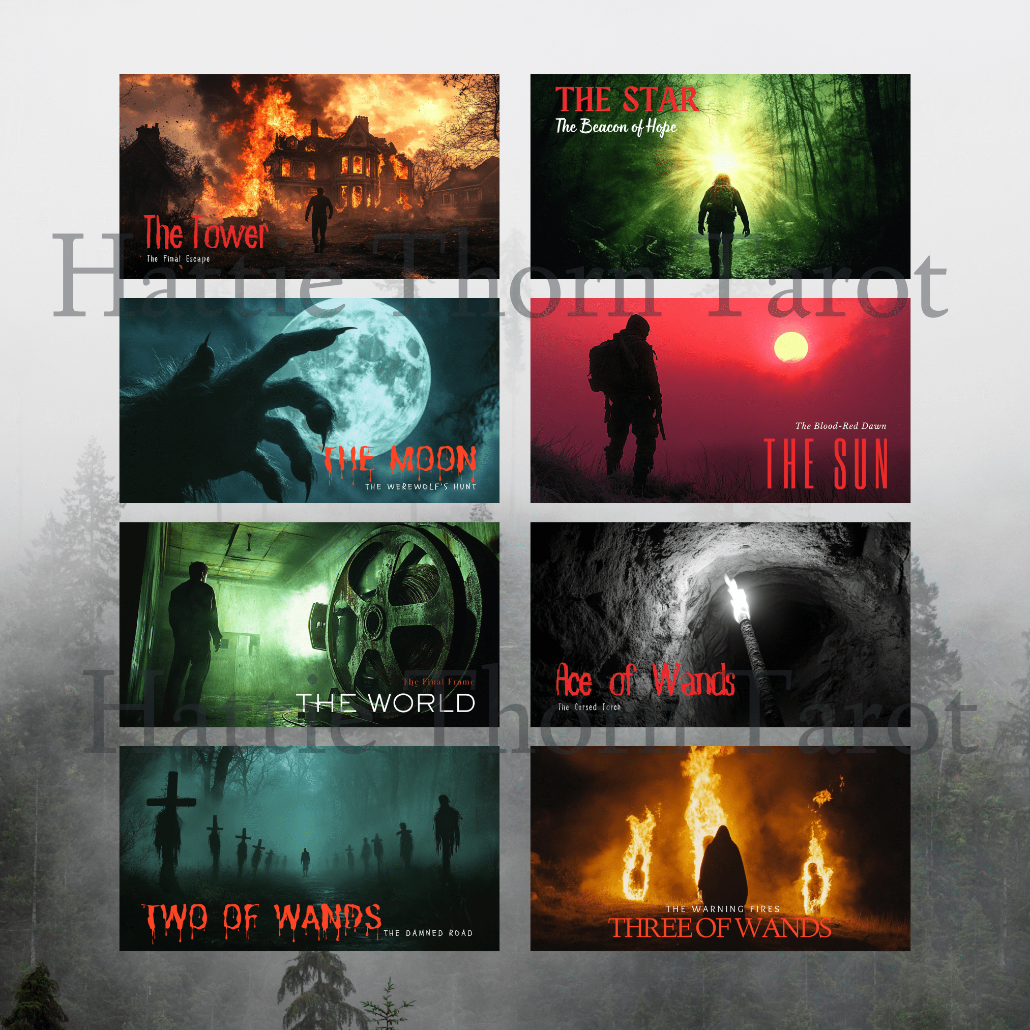 Twisted Tarot ♦ A cinematic tarot deck that reads like a horror movie still you can’t unsee. - Hattie Thorn Tarot