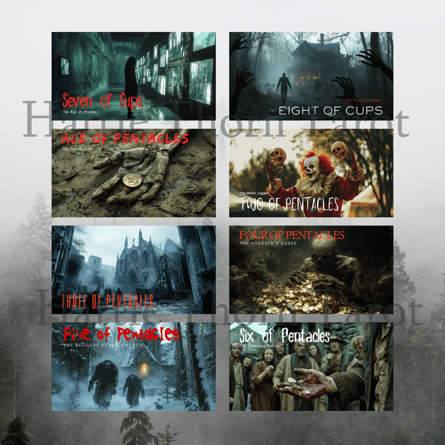 Twisted Tarot ♦ A cinematic tarot deck that reads like a horror movie still you can’t unsee. - Hattie Thorn Tarot