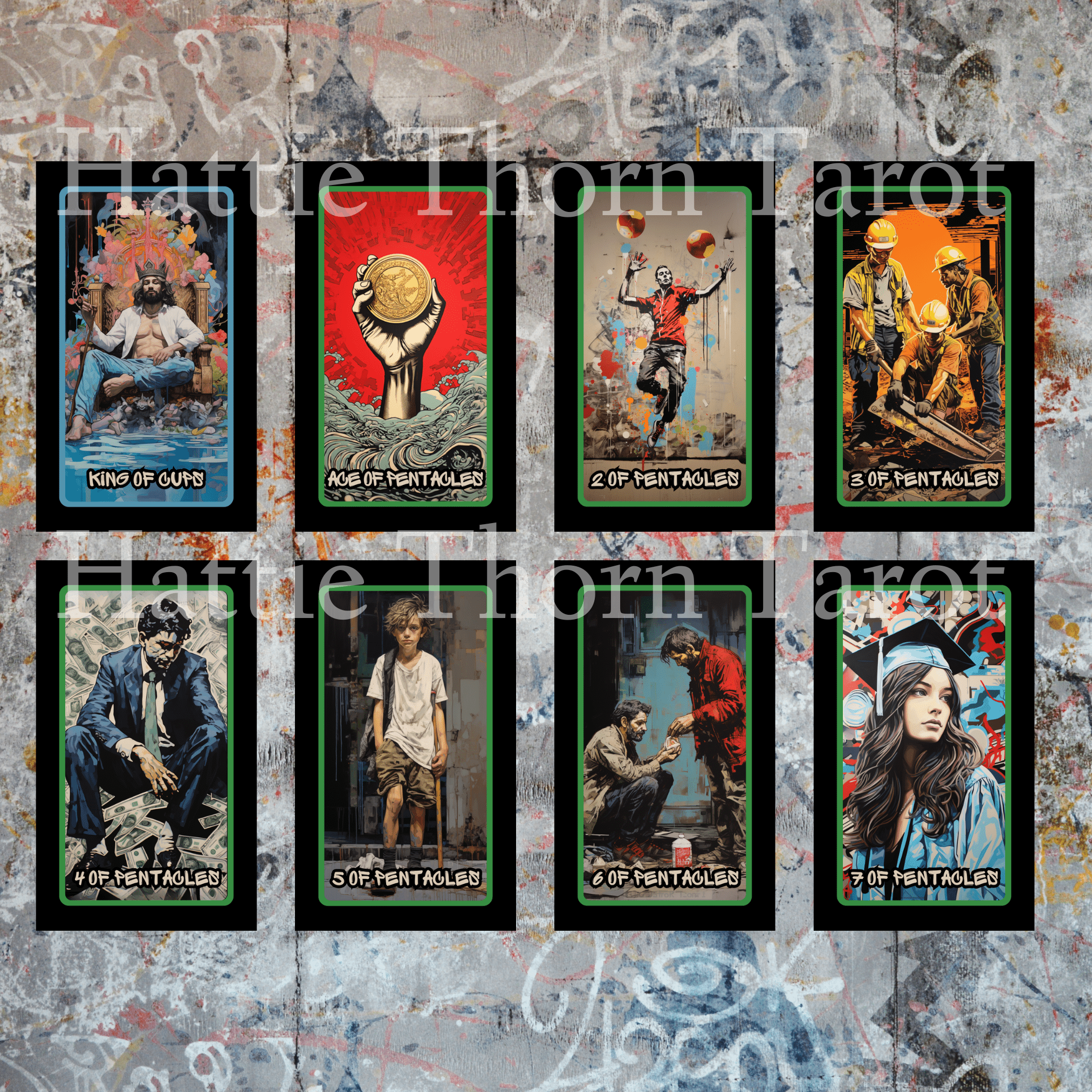Urban Graffiti Tarot 🎨 Streetwise symbolism. Bold spirit. A tarot deck that speaks in spray paint. - Hattie Thorn Tarot