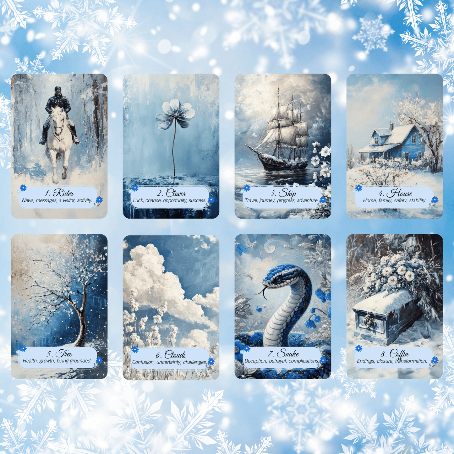Winter Pastures Lenormand ❄️ A 45 - card Lenormand - style deck with built - in meanings for intuitive, oracle - style readings - Hattie Thorn Tarot