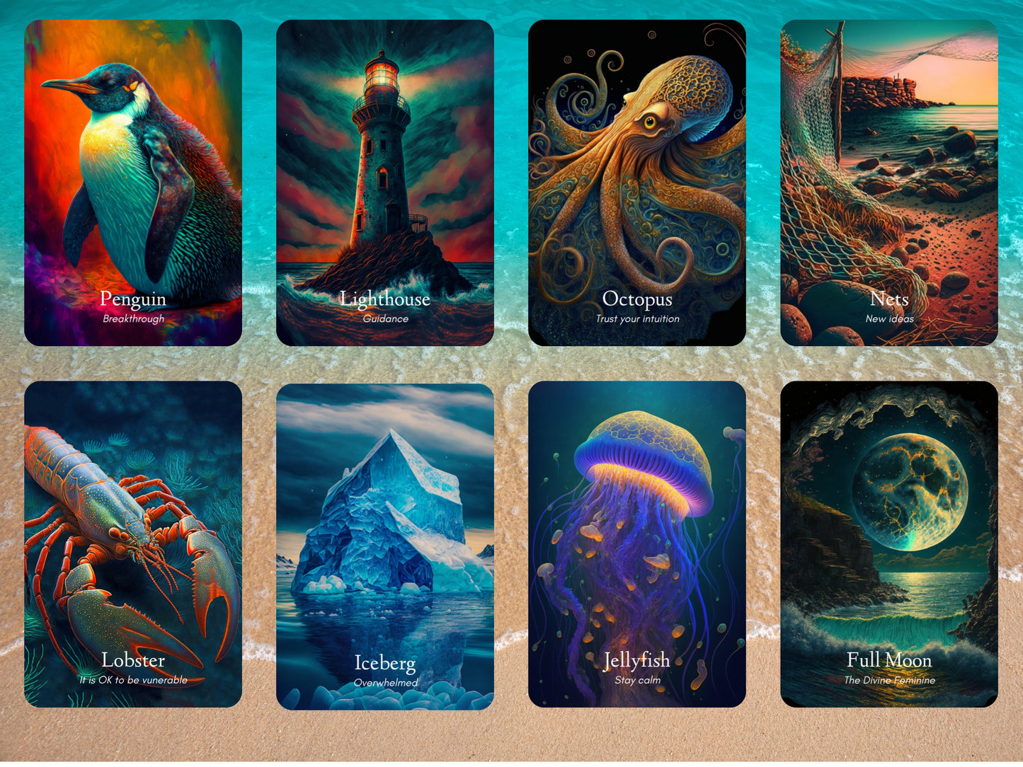 The Ocean Oracle Deck by Hattie Thorn. Original Design 45 Card Deck Including Fully Detailed Booklet and Ocean Oracle Rigid Box