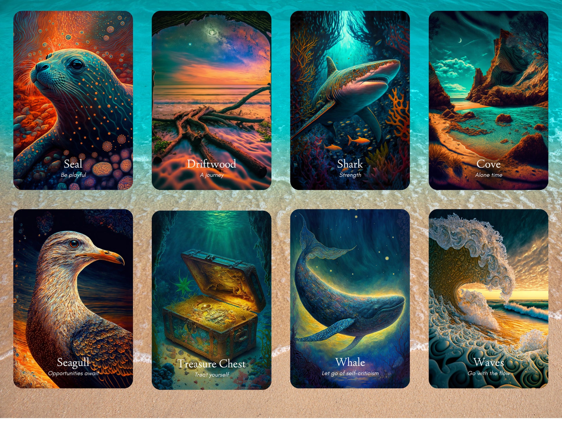 The Ocean Oracle Deck by Hattie Thorn. Original Design 45 Card Deck  Including Fully Detailed Booklet and Ocean Oracle Rigid Box
