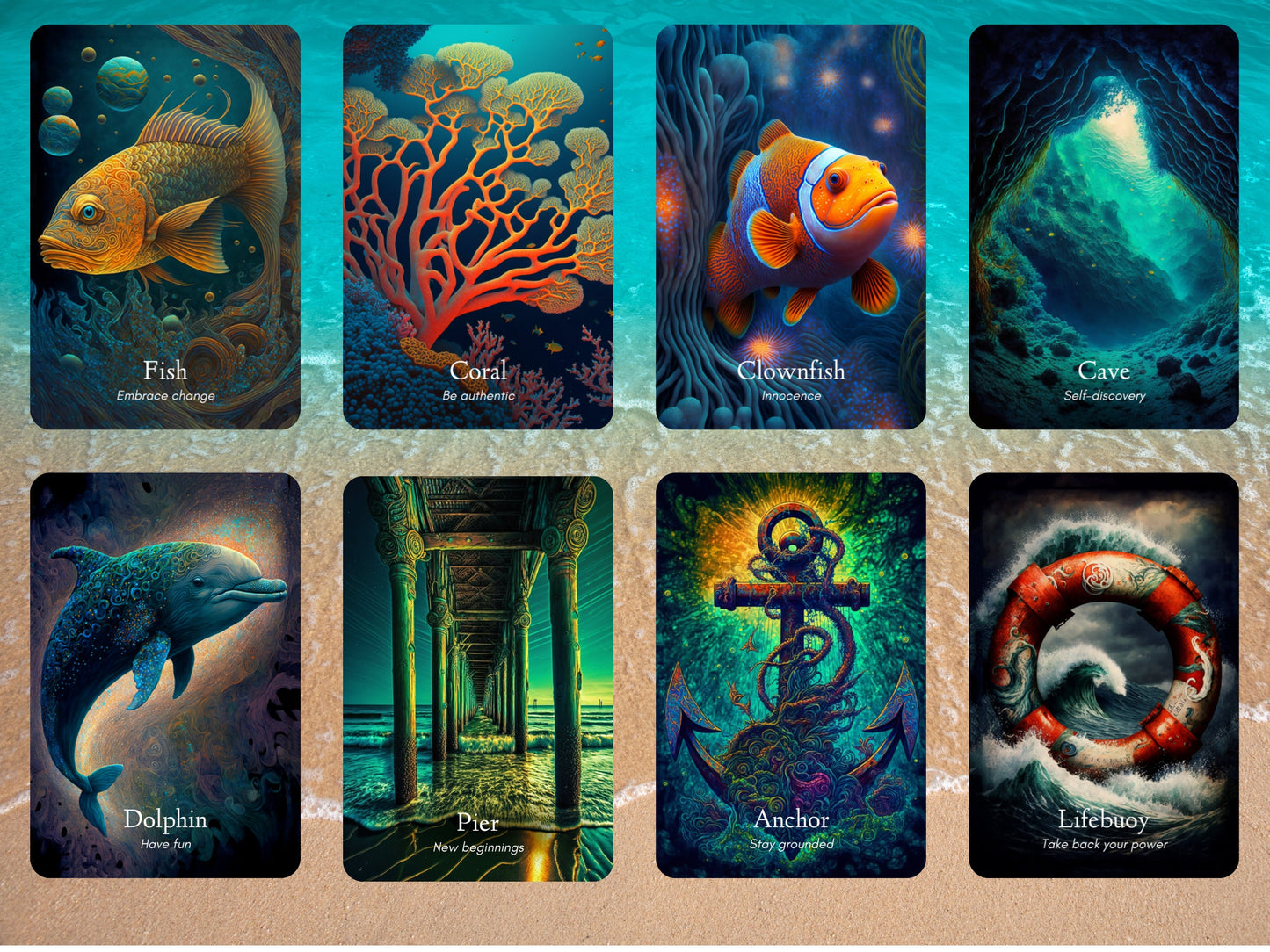 The Ocean Oracle Deck by Hattie Thorn. Original Design 45 Card Deck Including Fully Detailed Booklet and Ocean Oracle Rigid Box